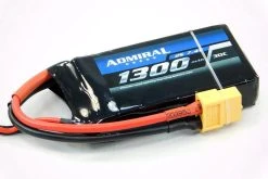 Admiral 1300mAh 2S 7.4V 30C LiPo Battery With XT60 Connector